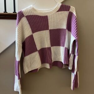 Checkered Knit Sweater - Purple and White